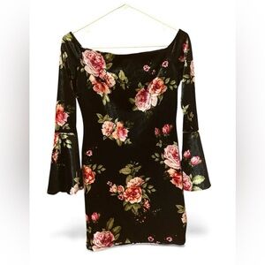 Vintage Floral Black Dress
